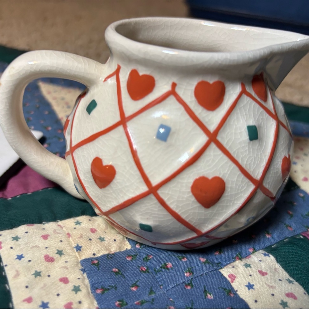 Small Vintage Hand-Painted Heart Ceramic Creamer- CottageCore